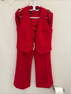 Mango Bright Red Tailored Vest and Wide-Leg Pants Set